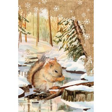 Imagem de Toland Home Garden 1110514 Bandeira decorativa de jardim "Esquilo de neve inverno/animais", 32 x 45 cm
