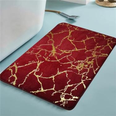 Imagem de GROWBY Conjunto de tapete de flanela para piso de banheiro, estampa de listras antiderrapantes, resistente ao desgaste, banheiro, chuveiro, tapete de vaso sanitário, 1 peça, vermelho