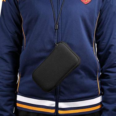 Imagem de QUYISHAN Capa de telefone de neoprene, bolsa de celular universal de 5,4 polegadas com zíper compatível com iPhone 12 Mini, SE 2020,11 Pro, PP, X, 8,6, (alça de cordão de pescoço) (cor: preto)