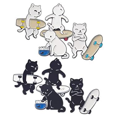 Imagem de 8 peças broche de gato preto e branco mochila feminina broche decorativo joias casaco broche de metal broche de gato broche para mulheres broche de gato pinos chapéu pino skate Miss liga animal,