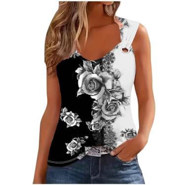 Imagem de Camisetas femininas sem mangas com estampa floral folgada para mulheres verão outono 2024 moda, P-363 multicolorido, XXG