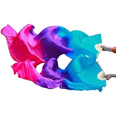 Imagem de Nimiman 1 par feminino (esquerda + direita) de seda para fãs de dança do ventre véu de dança do ventre leques dobráveis longos comprimento 180 cm largura 90 cm (rosa roxa turquesa)