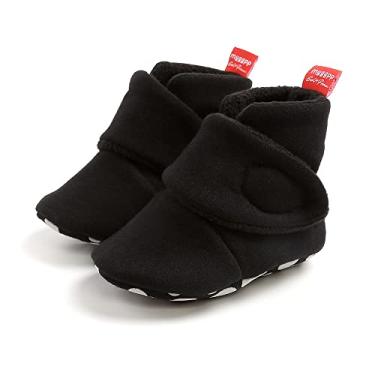 Imagem de Pantufas de lã aconchegantes, sapatos macios para bebês com solas de aderência, sapatos de inverno para recém-nascidos para recém-nascidos, B02 Preto, 6-12 Months Infant
