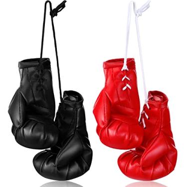 Imagem de Zhanmai 2 pares de mini luvas de boxe para espelho de carro luvas de pancada em miniatura lembrancinhas de festa de boxe enfeite de Natal decoração pendurada para casa acessórios de carro bolsa chaveiro bebê (preto, vermelho)