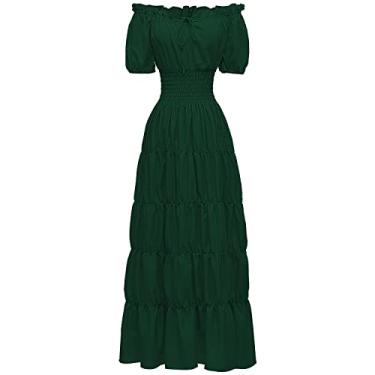 Imagem de Abaowedding Vestido feminino renascentista medieval camisa pirata camponesa top irlandês sob vestido, Verde escuro, M