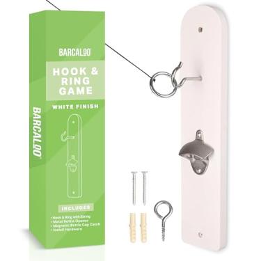 Imagem de Barcaloo Jogo de gancho e anel com abridor de bota e tampa magnética de garrafa – Jogo de anel de madeira branca para uso interno
