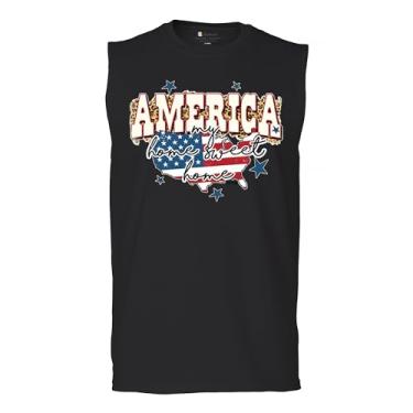 Imagem de Camiseta masculina America My Home Sweet Home Muscle 4th of July Stars and Stripes Pride American Dream Patriotic USA Flag, Preto, G