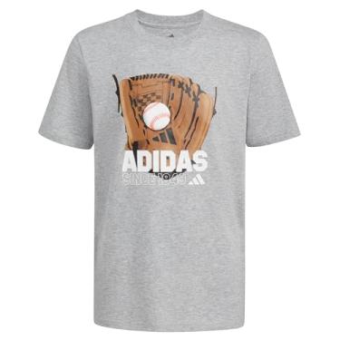 Imagem de adidas Camiseta esportiva de manga curta grande para meninos, Luva de beisebol cinza mesclado, GG