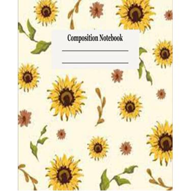 Imagem de Livro de composição: livro de redação pautado largo, caderno de diário de escrita com papel pautado, material escolar doméstico para estudantes universitários, meninas, crianças, escola, professores, padrão de girassóis