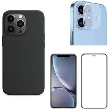 Imagem de Kit Capa Anti Impacto Aveludada + Película Cerâmica + Pel Câmera Para iPhone 11 12 13 Pro Max 14 (iPhone 11)