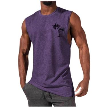 Imagem de Colete masculino esportivo esportivo de praia sem mangas para homens gola redonda havaiana camiseta regata outono verão 2024, Z-133 Roxo, XXG