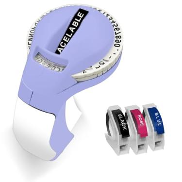Imagem de ACETONER Máquina de etiquetas em relevo portátil com fitas, máquina de etiquetas em relevo protable com 3 fitas, impressora de etiquetas em relevo 3D para Ofiice School Home DIY Crafting - (roxo)