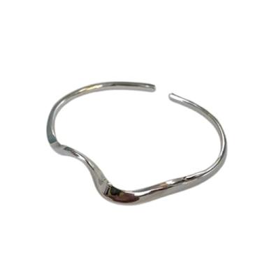 Imagem de Hifunny Pulseira de onda com torque aberto para mulheres, pulseira de onda de praia, ajustável, pulseira simplificada, feminina, joia de presente, Metal, Strass