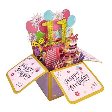 Imagem de Asmallgf Cartão pop-up de feliz aniversário de 11 anos para filha filho, presente doce para menino de 11 anos, incrível cartão de felicitações 3D de aniversário de onze anos para ele e ela