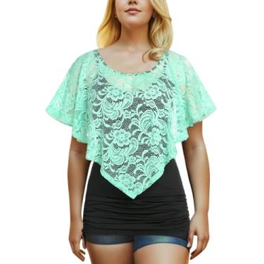 Imagem de ROSE GAL Rosegal Plus Size Blusa feminina sobreposta de camada dupla poncho blusa top capelet top, Verde 1, 5X