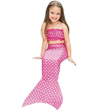 Imagem de Fantasia de Sereia Infantil Rosa Com Cauda e Top 2 a 10 Anos (GG 9-10)