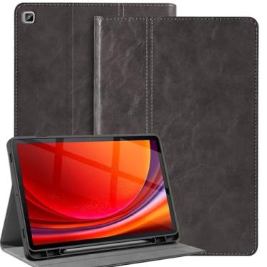 Imagem de Gexmil Capa de couro genuíno para Samsung Galaxy Tab S6 Lite 10,4 polegadas com suporte para lápis, capa protetora à prova de choque ajustável inteligente premium flip para tablet, cinza