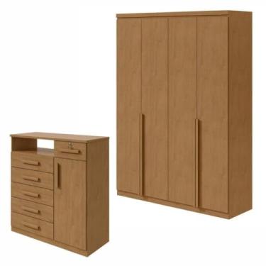 Imagem de Conjunto de Guarda-roupa Alonzo com pés e Cômoda Da Vinci com Nicho Amêndoa Clean