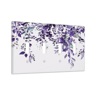 Imagem de Wpshijia Placa decorativa para interruptor de luz, roxo, eucalipto, boho, folhas de oliveira, país, exclusivo, placa de parede de 4 gangues, capas de placa de interruptor quádruplo jumbo placa