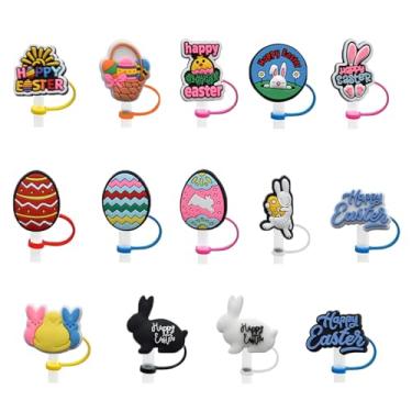 Imagem de 14 peças de capas de silicone para ovos de palha de Páscoa - pontas de coelho, canudos reutilizáveis para copos