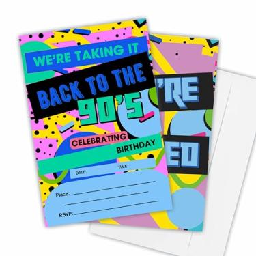 Imagem de Convite de aniversário de volta aos anos 90 (10 x 15 cm), convites frente e verso estilo pop retrô, 20 convites de aniversário com envelopes, decoração de festa e suprimentos - A19