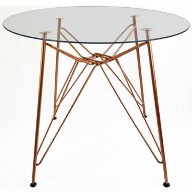Imagem de Mesa de Jantar para 4 lugares cor Cobre com Tampo de Vidro Redondo - P