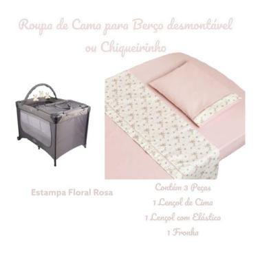Imagem de Kit Roupa de Cama para Berço Desmontável Portátil Chiqueirinho 3 Peças