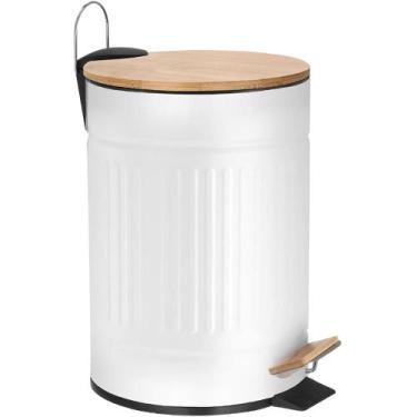 Imagem de Lixeira Canelada Branca 5 Litros Vintage Com Tampa De Bambu - MEK