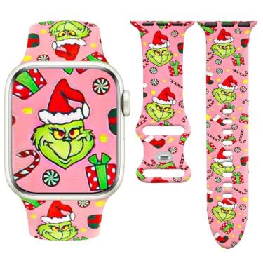 Imagem de Watbro Pulseira de relógio de Natal compatível com Apple Watch de 38 mm, 40 mm, 41 mm, 42 mm, 44 mm, 45 mm e 49 mm, feminina e masculina, design de pulseira esportiva fofa de silicone macio para Apple