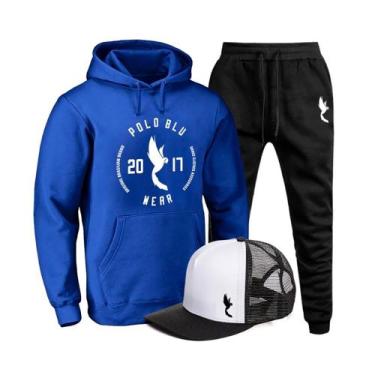 Imagem de Conjunto Moletom Masculino Canguru Conforto + Boné Macio - Polo Blu, A