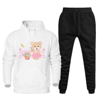 Imagem de Conjunto Abrigo Moletom Canguru Com Capuz Feminino Plus Size Estampa U