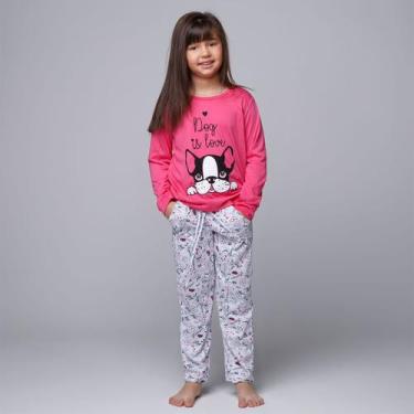 Imagem de Pijama Longo Infantil Com Bolso Estampado La Vie - WLS Modas, M, Rosa,