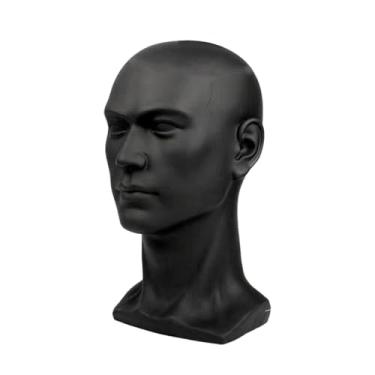 Imagem de FytStycale Cabeça de manequim masculino, acessórios de beleza para cabeça de peruca, suporte de exibição de chapéu de cabeça de manequim multiuso para decoração, Preto Fosco