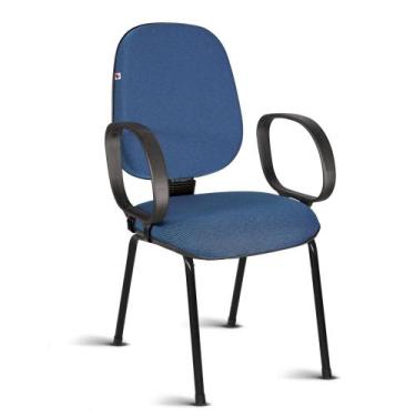 Imagem de Cadeira Ágata Gerente Pé Palito Braço Corsa Tecido Azul com Preto - Id