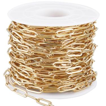 Imagem de Beebeecraft Corrente de clipe de papel de ouro de 10 m a granel 304 de aço inoxidável 304 conectores de extensão retangulares com carretel para fabricação de joias, colar, pulseira, suprimentos de