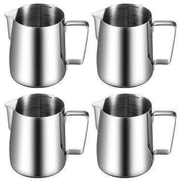 Imagem de Dandat 4 jarras de espumador de leite, jarras de café expresso, 355 ml, espumador de leite de aço inoxidável, copo de espumador de leite, copo de vaporizador, jarro de espumador para expresso, arte