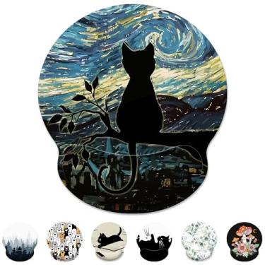 Imagem de Mouse pad ergonômico com suporte de pulso, mouse pad de gato preto estético com descanso de pulso, alívio da dor no pulso, base de borracha antiderrapante, mouse pads fofos para mesa, computadores,