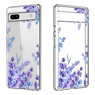 Imagem de Capa Flora Flowers para Google Pixel 7a 15,5 cm com lindo design de lavanda roxa para mulheres e meninas, capa protetora ultrafina fofa de TPU macio compatível com Google Pixel 7A 2023