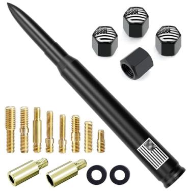 Imagem de Antena bullet de carro caminhão com tampas de válvula de pneu, bandeira americana, substituição curta universal para GMC Sierra Chevy Silverado Dodge Ram 1500 2500 3500 Ford F150 F250 F350 Super Duty