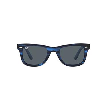 Imagem de Ray-Ban Óculos de sol quadrados RB2140F Wayfarer Low Bridge Fit Original, Azul listrado/azul, 52 mm