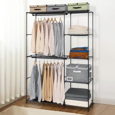 Imagem de GARPROVM Armário portátil, organizador de armário independente, suporte de roupas com prateleiras, varões de pendurar, armário de guarda-roupa, organizador de armazenamento para vestiário, quarto