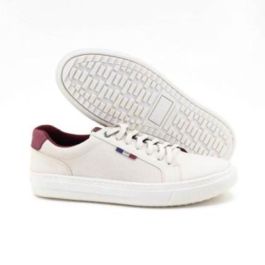 Imagem de Sapatênis Masculino Cadarço Bico Redondo Moderno Casual - Fork, Off wh