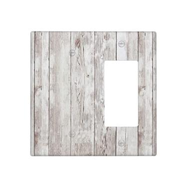 Imagem de Placa de parede combinada de madeira branca cinza 2 Gang 1 em branco 1 placa de interruptor basculante, capa de interruptor de luz decorativa de grão de madeira rústica, 11 x 11 cm