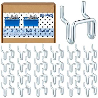 Imagem de Tandefio 25 peças de ganchos de metal para quadro de estacas de parede U ganchos resistentes para quadro de pinos ganchos a granel para pendurar ferramentas de 1/20.3 cm e 1/10.2 cm Pegboard ou