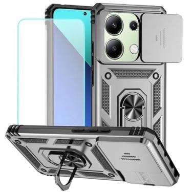 Imagem de Vokuha Capa para Redmi Note 13 Pro 4G, Poco M6 Pro 4G 23117RA68G com protetor de tela de vidro temperado e capa de câmera deslizante, capa magnética com suporte de anel de 360° para Xiaomi Redmi Note