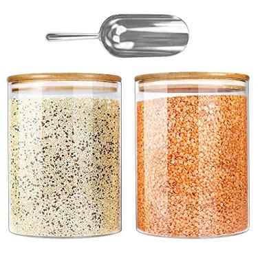 Imagem de Urban Green Frasco de Vidro com Tampas de Bambu (2 Conjuntos de 100 Onças) com Colher de Metal, Recipientes de Vidro para Armazenamento de Alimentos com Tampas, Conjuntos de Recipientes de Vidro Hermé
