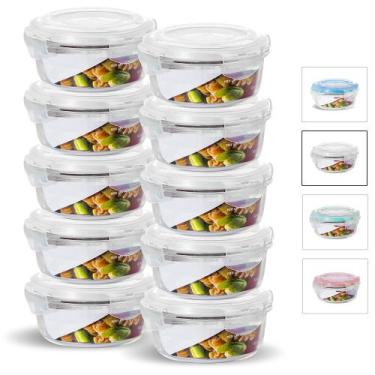 Imagem de Kit Conjunto 10 Potes Vidro Hermético Tampa Plástico Marmita Mantiment