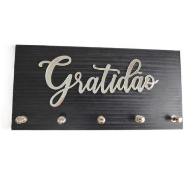 Imagem de Porta chaves premium alto relevo 25x12cm prata gratidão - VISUAL ARTES