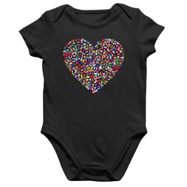 Imagem de Body Bebê Algodão Coração Bandeiras - Foca na Moda, Preto, G