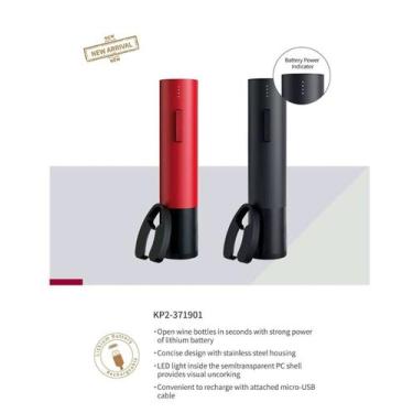 Imagem de Saca rolhas e Abridor elétrico de vinhos recarregável via cabo USB com